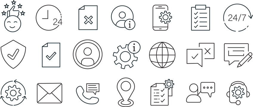 Support service icon set. Customer support icons in line style. Editable web icons vector, illustration, Customer satisfaction icon Customer service set of web icons in line style collection,
