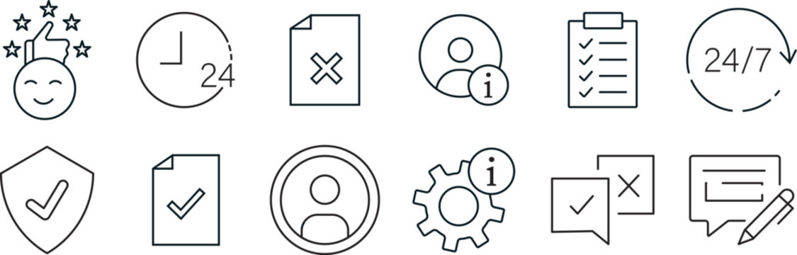 24/7 customer service and support web icons in line style. Customer service set of web icons in line style isolated sign for website service set of web icons in line style and dynamic live chat s