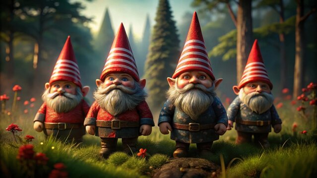 Four gnomes dressed in patriotic red