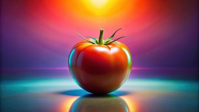 A close up of a tomato with a stem close tomato stem abstract background minimalist design pastel gradient luxury backdrop neon glowing creative conce
