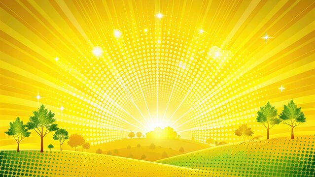 Yellow comic background with sunbrust and dot halftone yellow comic background sunbrust dot halftone sustainability concept renewable energy eco frien