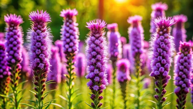 Liatris spicata flowers blooming in a vibrant garden