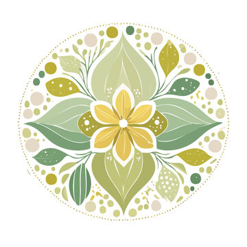 Floral mandala vector illustration with leaves and dots