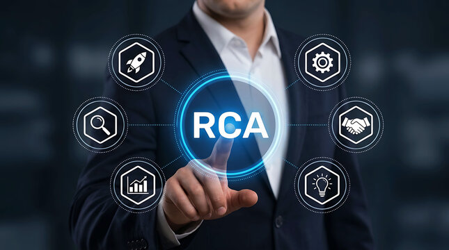RCA root cause analysis business strategy concept with digital icons