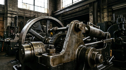 Fototapeta premium Vintage Industrial Machinery Workshop Interior