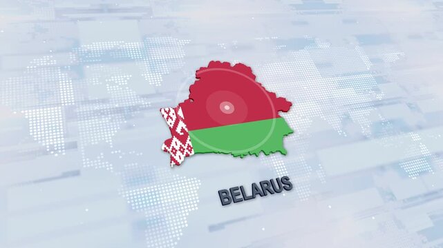 Displaying Belarus Map With Flag On Technology World Map Background