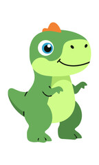 Fototapeta premium A cheerful, stylized T-Rex character in a playful standing pose with friendly eyes, rendered in a clean flat design, isolated on white. Playful dinosaur concept
