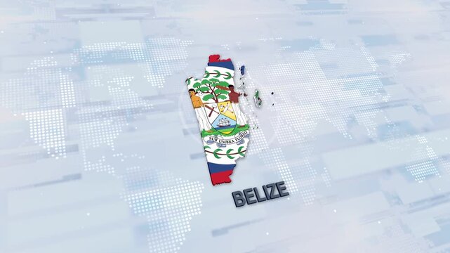 Belize Map With Flag On Technology Background