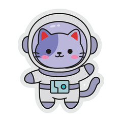 Fototapeta premium Adorable Purple Cat in Space Suit Astronaut Kawaii Sticker Doodle Vector