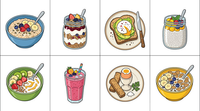 Healthy breakfast food vector illustration for morning menu design