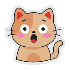 Obraz premium Cute surprised cat sticker doodle with big eyes and open mouth