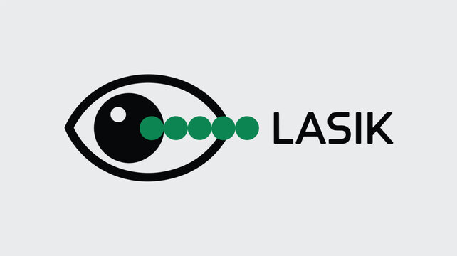 Modern eye icon featuring a series of green dots leading into the pupil with the text lasik for vision correction services.