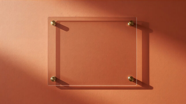 Blank acrylic sign floating on terracotta wall creates sophisticated and upscale contemporary design atmosphere generative AI