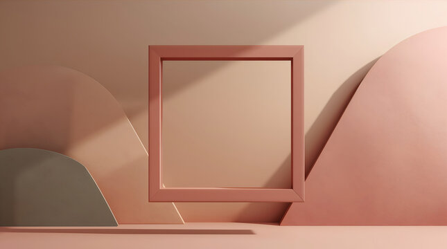 Floating geometric cube frame suspended against abstract shapes creates modern and artistic trendy aesthetic atmosphere generative AI