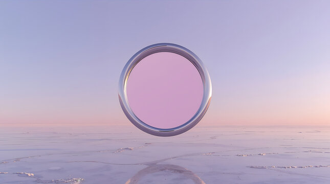 Blank mirror frame floating over desert creates peaceful and dreamlike high concept artistic atmosphere generative AI