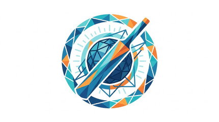 Colorful Geometric Rocket Ship in Circular Design. © Berkah
