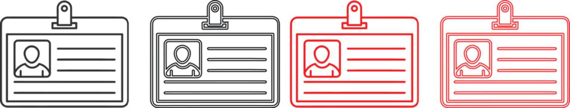 Set of simple line art style identification badge icons for employee security and personal access identification cards