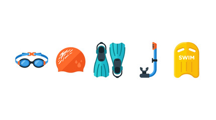 Flat illustration of swimming gear and accessories. © Mbah