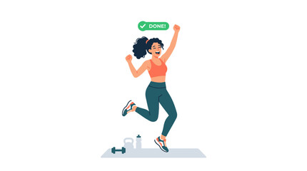 Fototapeta premium Happy woman celebrates fitness achievement after successful workout.