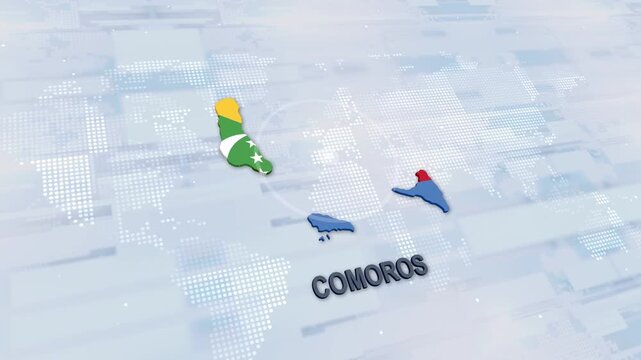 Displaying Comoros Map With Flag On Technology World Map Background