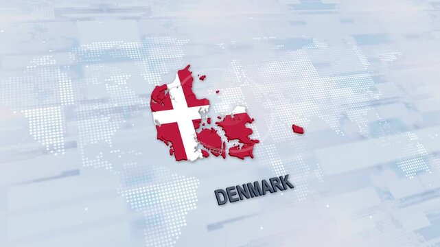Displaying Denmark Map With Flag On Technology World Map Background