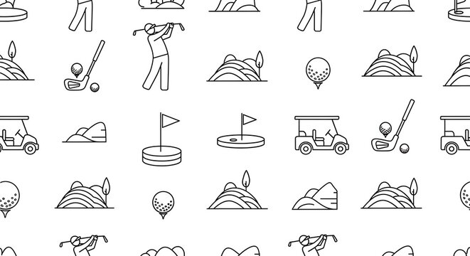 Minimal Golf Sport Icons Arranged in Seamless Pattern on Light Gray Background