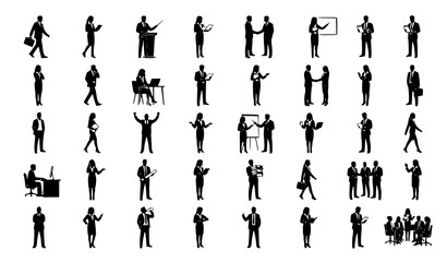 Obraz premium Business Men And Women Silhouette Vector Collection With Professional Executive Poses