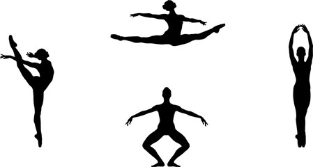 Graceful Female Ballet Dancer Silhouette Vector Set Featuring Ballerinas Performing Classic Poses, Splits, Leaps, and Stretches for Dance Studio Graphic Designs © Mdsumon