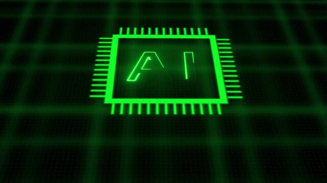 AI CPU chipset central processor unit and electric print circuit board with data traffic blue light
