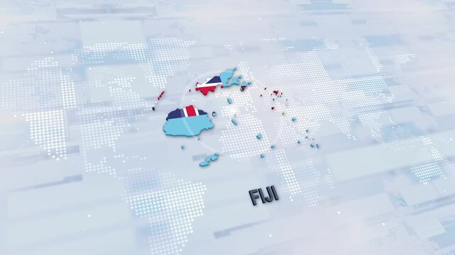 Displaying Fiji Map With Flag On Technology World Map Background