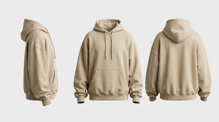 Blank Beige Oversized Hoodie Mockup Front Side and Back View for Streetwear Design Template and Apparel Branding Presentation © IamHydra13