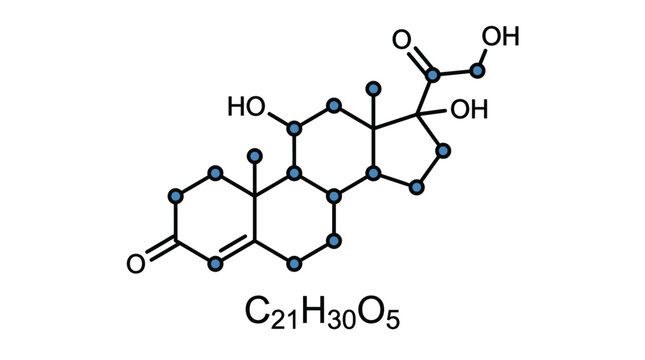 Scientific Vector Illustration of Cortisol Molecular Structure Representing Stress Hormone Chemical Formula with Minimalist Thin Line Art Design for Medical and Biochemical Education Research