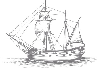 Vintage sailing ship on the water © Vector_Mint