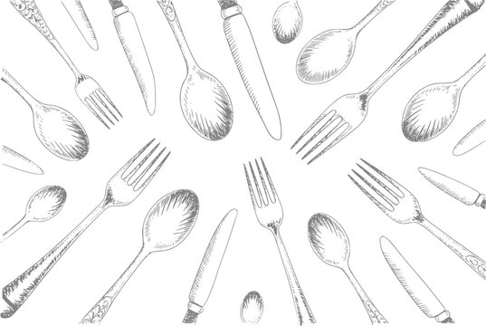 Vintage of silverware forks, spoons, and knives pattern