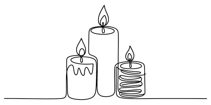 Three burning candles drawn with a single continuous line style