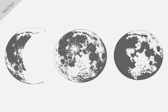 Hand drawn full moon illustration. Retro Hand-drawn sketch moon vector on white background.