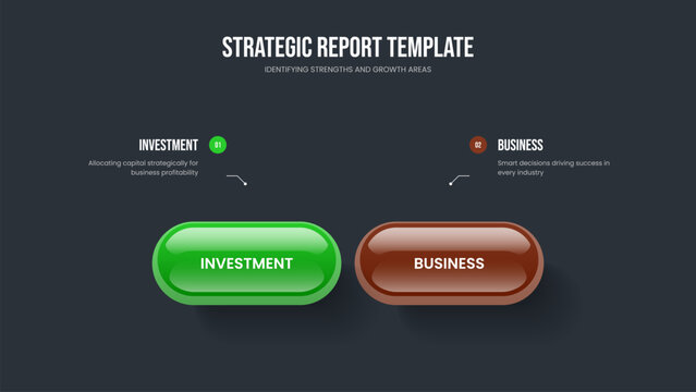 Market Plan Slideshow Layout Vector Illustration. Service Insight Two Element Infographic Slide Design. Sales Solution 2 Step Diagram Frame Template.