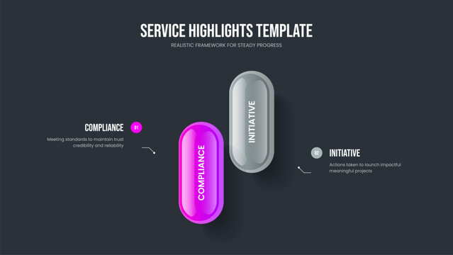 Investor Innovation Frame Design Vector Illustration. Modern Briefing 2 Option Infographic Presentation Template. Advertising Showcase Two Step Diagram Slideshow Layout.