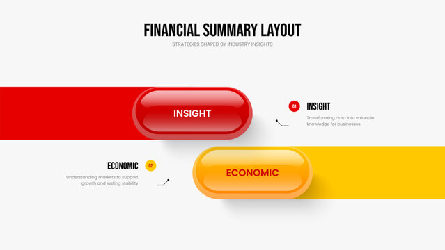 Consulting Forecast Presentation Design Vector Illustration. Marketing Insight 2 Step Diagram Slide Layout. Project Overview Two Element Infographic Slideshow Template.