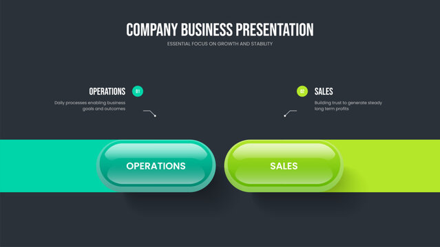Sales Innovation Two Element Diagram Slide Template. Financial Solution Slideshow Layout Vector Illustration. Visual Briefing 2 Option Infographic Presentation Design.