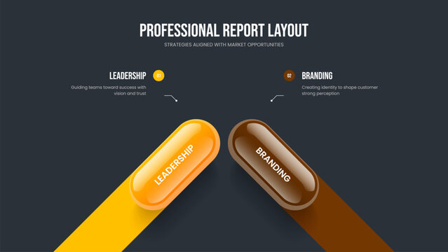 Advertising Launch Two Option Infographic Presentation Template. Creative Insight Slide Layout Vector Illustration. Digital Forecast 2 Step Diagram Frame Design.
