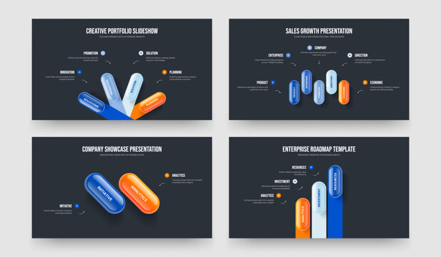 Service Strategy Four Five Two Three Step Infographic Slideshow Layout Vector Illustration Bundle. Creative Planning 4 5 2 3 Option Diagram Slide Design Collection.