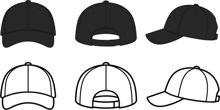 Blank Baseball Cap Mockup Template From Different Views Vector Set