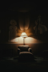 Gloomy bedroom sofa in dim lighting at night © Arsiduiyana