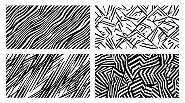 Abstract Black and White Patterns: Zebra Stripes, Geometric Shapes, Dynamic Lines