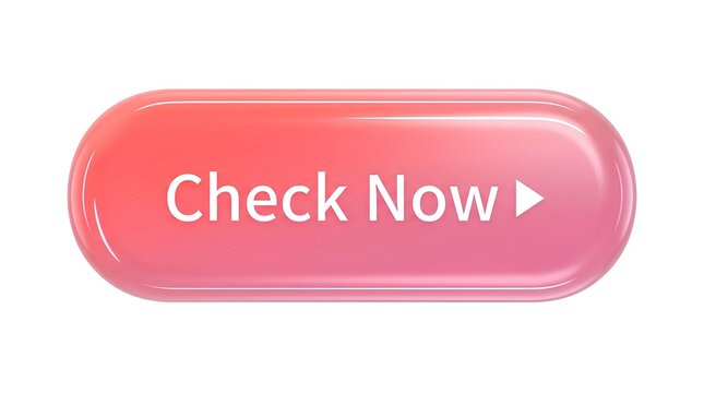 ウェブサイト・LP用CTAボタン素材「Check Now ▶」可愛らしいライトピンク（桃色）の立体的な長方形デザイン。ポップで艶やかな光沢感とガラス風の質感、おしゃれな英語表記が特徴の、ユーザーを誘導するためのコンバージョン用クリックボタンイラスト。