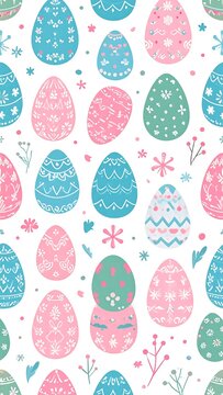 Pastel Decorative Easter Eggs Pattern on White Background