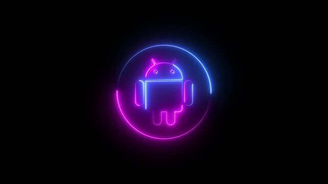 Neon android robot. Neon robot icon for customer support chat bot or artificial intelligence branding