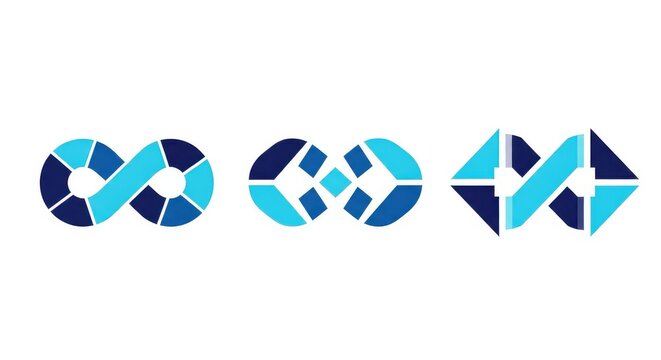 Set of Modern Infinity Symbols in Blue Geometric Style for Corporate Logo Design and Branding Identity
