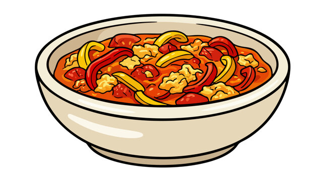 Hungarian lecso vegetable stew bowl with bell peppers tomatoes and onions vector illustration
